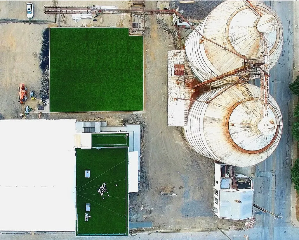 Magnolia Market turf installation Aerial
